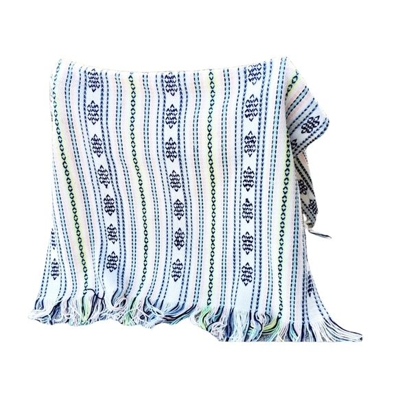 Tribal Patterned Pastel Stripe Fringed Lightweight Blanket - Picture 1 of 3